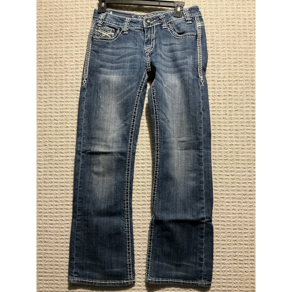 Rock & Roll Cowgirl Riding Jeans 27x32 Boot Cut W72463 Chunky Stitching Rodeo
